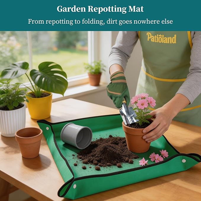 Garden Tool Set 26 Piece, Ergonomic Non-Slip Gardening Kit with Pruning Saw, Shovel, Rake, Weeder, Shears, Apron, Kneeling Pad, Repotting Mat & Tote Bag, Perfect Gardening Gift for Gardener, Green