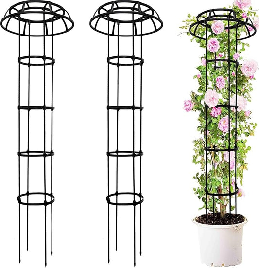 2-Pack 65-Inch Garden Trellis for Climbing Plants,Heavy-Duty Metal Obelisk with Mushroom Top,Stable Support for Potted Clematis,Tomato,Cucumber,Rose,Pea & Vine
