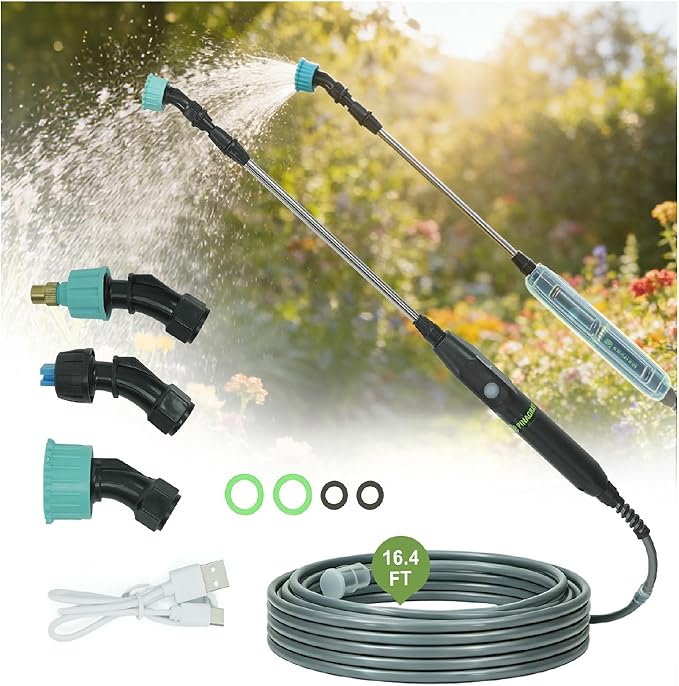 22.1'' Electric Sprayer Wand, Adjustable Nozzle, 16.4FT Hose, Upgrade Rechargeable Battery ensure Long Runtime, Lightweight Cordless Wand for Weed Control & Plant Watering