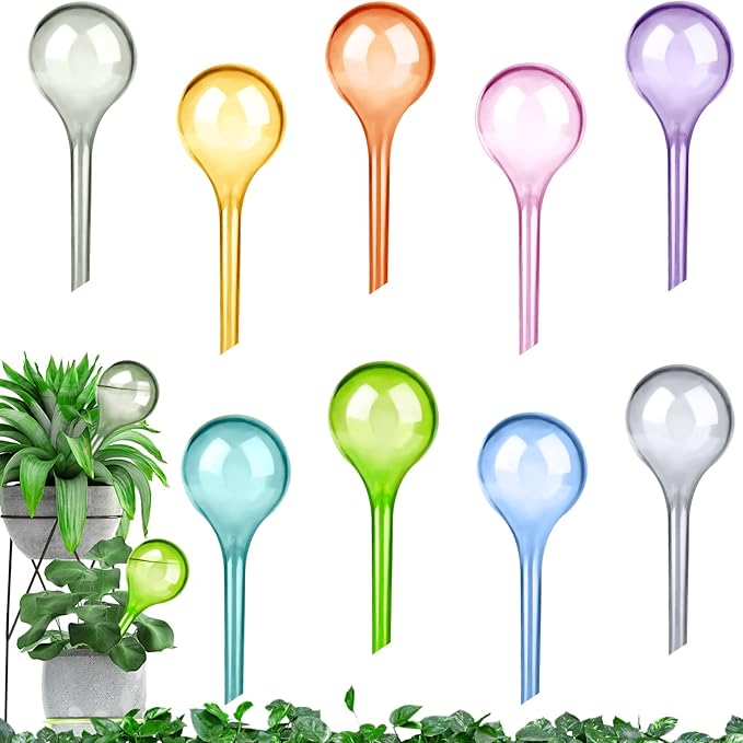 9Pcs Plant Watering Globes 13×5 cm, Colored Self Watering Globes Automatic Watering Bulbs Plastic Plant Water Globes Drip Irrigation Device for Indoor Outdoor Plants
