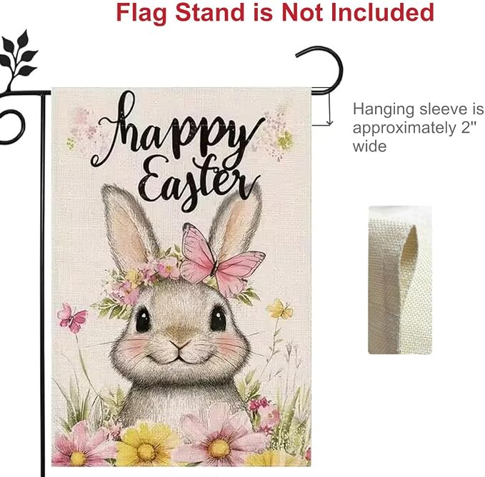 Easter Garden Flag 12x18 Double Sided, Small Burlap Holiday Farmhouse Bunny Garden Flags Easter Outdoor Decorations Yard Flag for Outside Lawn Porch Garden Decor
