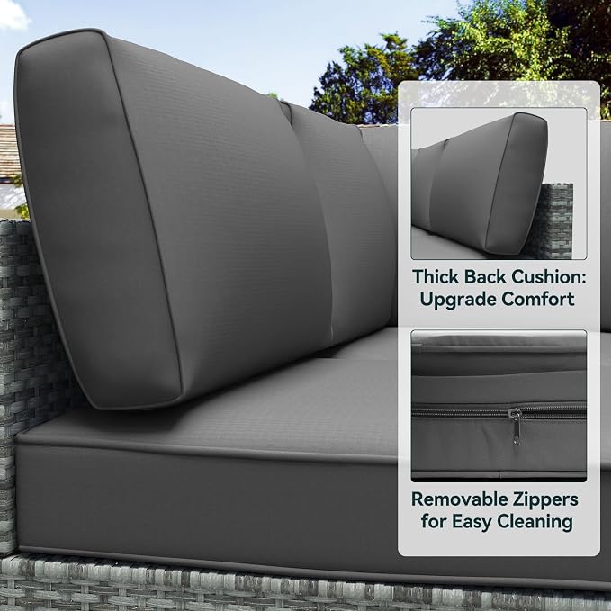 Outdoor Replacement Cushions for Patio Furniture,Water-Resistant Sofa Cushion for Rattan Wicker Sectional Patio Conversation Sets,14-Piece Outdoor Couch Cushion, Grey