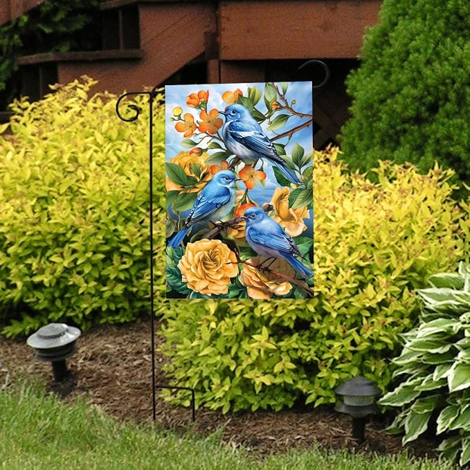Briarwood Lane Bluebirds and Roses Garden Flag