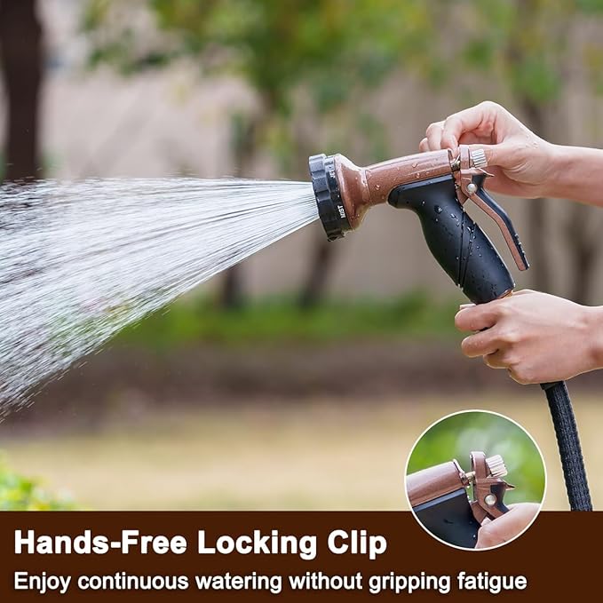 FANHAO Metal Garden Hose Nozzle, Heavy Duty Water Hose Sprayer with 6 Spray Patterns, High Pressure Water Hose Nozzle with Rear Trigger, Ideal for Outdoor Lawn & Plant Watering, Car & Pet Washing