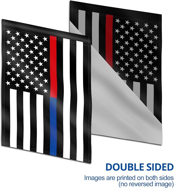 ANLEY Double Sided Premium Garden Flag, Thin Blue and Red Line US National Honor Police Officer & Firefighter Garden Flags - Weather Resistant & Double Stitched - 18 x 12.5 Inch