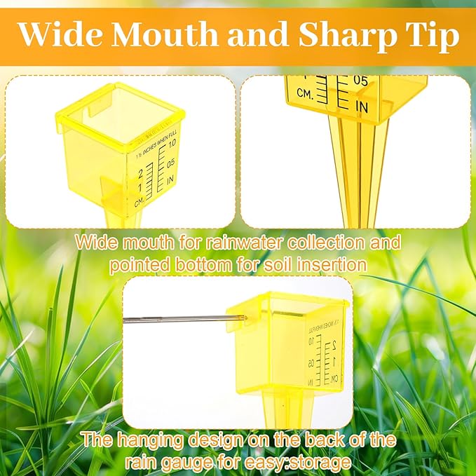 20pack Yellow Transparent Rain Gauge, Sprinkler Gauge Compact Portable 1.5" Wide Mouth Outdoor Rain Gauges For Yard Lawn Garden With Inch And Centimeter Scales Accurate Rainfall Measurement