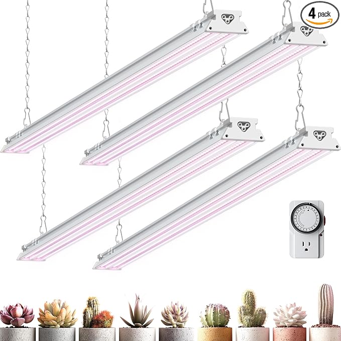 Barrina TX-S60 Grow Lights for Seed Starting, 240W(4 x 60W, 1680W Equivalent), High PPFD, Full Spectrum, Mechanical Timer, Linkable, Hanging Light, Grow Light for Indoor Plants, Vegetables, 4 Packs