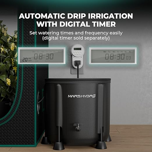 MARS HYDRO Auto Drip Irrigation Kits with 13 Gallon Foldable Bucket, 24W Upgraded Water Pump, 8 Drip Emitters, Garden Watering System for Grow Tent Indoor, Lawn, Greenhouse, Yard