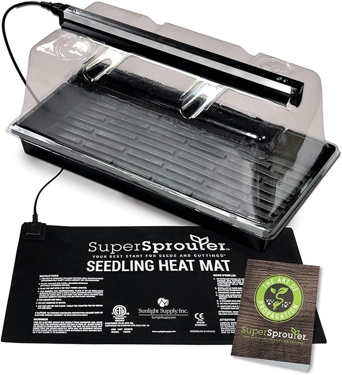 Super Sprouter Premium Heated Propagation Kit for Starting Seeds or Cuttings, Includes Heat Mat, Tray, Grow Light, and More