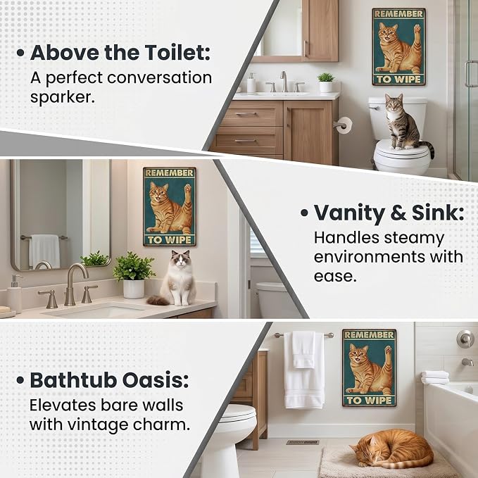 Funny Cat Bathroom Sign Remember To Wipe Tin Signs Orange Tabby Metal Decor Wall Decor For Home Bathroom Toilet Indoor Washroom Restroom Cat Lovers Gifts 12 * 8 In