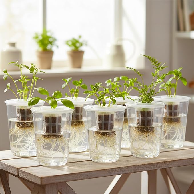 ROIKETU 12 Pack Transparent Hydroponic Cups with Humidity Domes,Hydroponic Growing System for Seedlings,Seed Starting Cups for Seed Starting,Root Monitoring