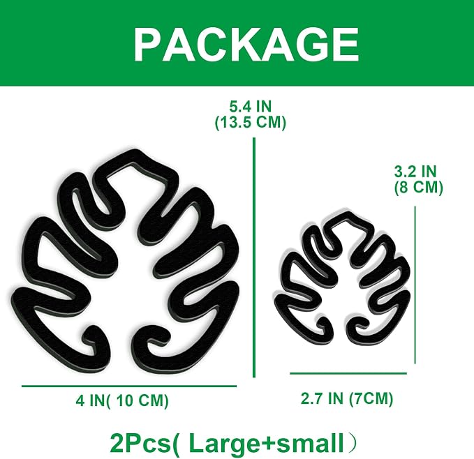 2PACKS Unique & Aesthetic Monstera Leaf Shape Grapple Plant Support, Grappler Rings, Plant Support Monstera with Ties, Keeps Plants Tame & Growing Vertical (Black)