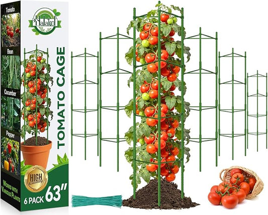 Halatool 63 Inch Tall Tomato Cages for Garden, 6 Pack Adjustable Tomato Cage, Garden Stakes Tomato Trellis for Pots, Tomato Plant Support for Raised Garden Bed &Vegetables Flowers