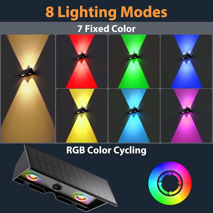 8PACK Solar Sconce Lights Outdoor,8 Lighting Modes Up and Down Solar Wall Lights Dusk to Dawn Lighting IP65 Waterproof Solar Lights Outdoor for House Exterior Front Porch Garage Fence Patio Yard