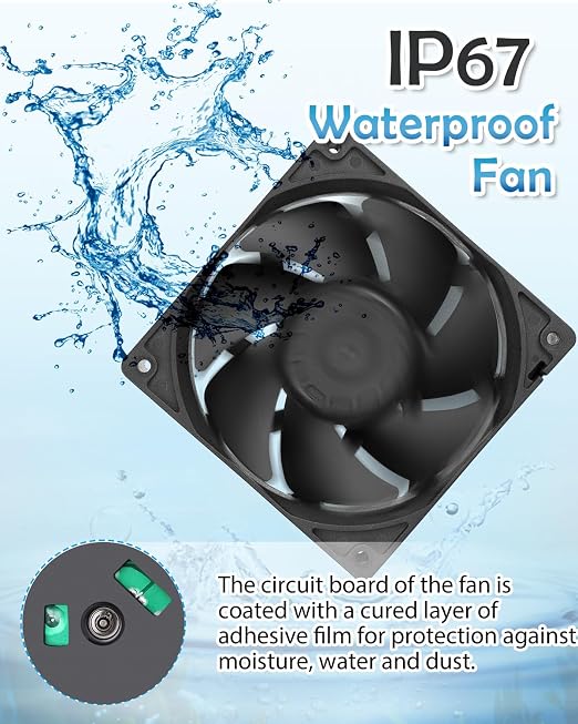 GDSTIME 120mm x 38mm Waterproof Fan 24V IP67 Rating, High Airflow Dual Ball Bearing Powerful Brushless DC Cooling Fans 2-Pin for RV Fridge, Grow Rack, 2-Pack