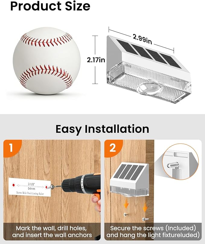 VOLISUN Solar Fence Lights 12 Pack, Vinyl Fence Lights Solar Powered with Warm White LED Spot Lens, Solar Deck Lights for Outside Wall, Deck, Patio, Yard, Rail, Garage, Pool
