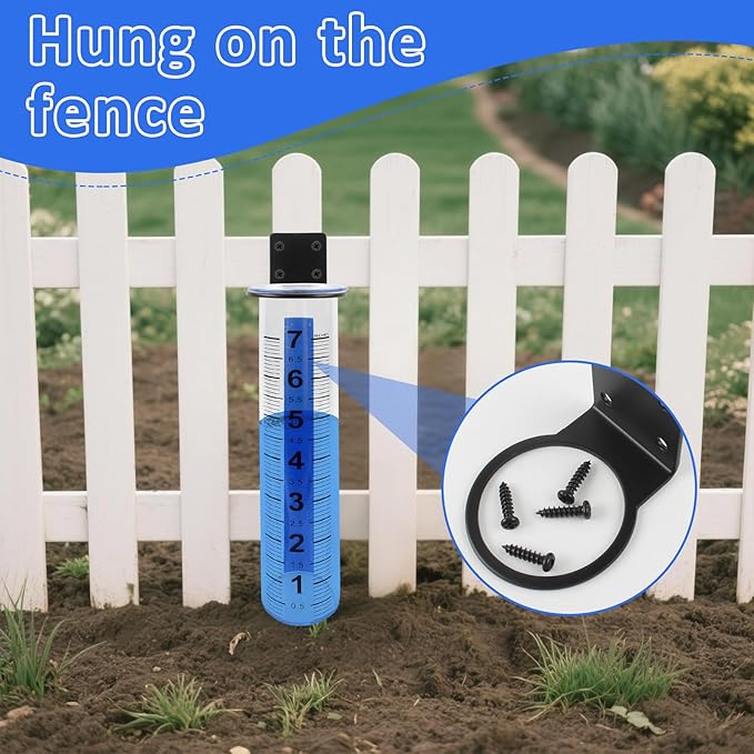 TBWHL Accurate Rain Gauge Outdoor,7" Rain Gauges Outdoors Best Rated with Stainless Steel Rack Holder, Thickened Plastic Large Precise rain Measure Guage for Yard Fence Garden Lawn Farm