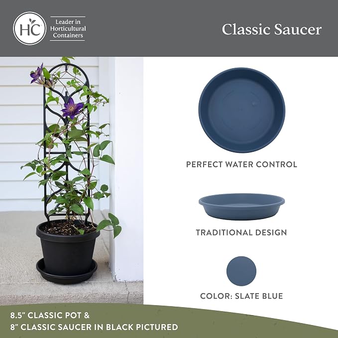 The HC Companies 17.5 Inch Classic Round Plant Saucer, Lightweight UV-Resistant Plastic Outdoor & Indoor Flower Pot Tray, 2-Pack Plant Pot Trays for Garden & Home Decor, Slate Blue