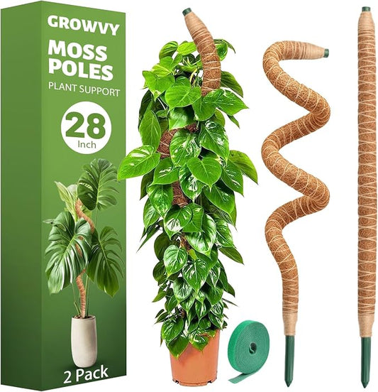 2 Pack Bendable Moss Pole, 28" DIY Shape Monstera Plant Support for Climbing Indoor Plants, Coco Coir Plant Support Stake for Monstera, Pothos, Philodendron & Indoor Potted Vines