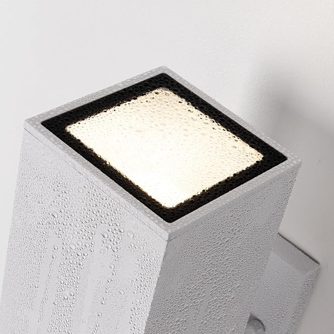 mirrea Modern Outdoor Porch Light Patio Light in 2 Lights with Aluminum Rectangular Tube and Tempered Glass Cover Waterproof Wall Sconce 2 Pack Matte White