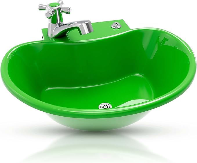 Tribello Outdoor Sink and Drinking Fountain - 2 in 1 Easy to Install Outdoor Garden Sink for Hand Washing, Gardening, Vegetable Washing, Grilling, Garage Work and More (16x10x5)