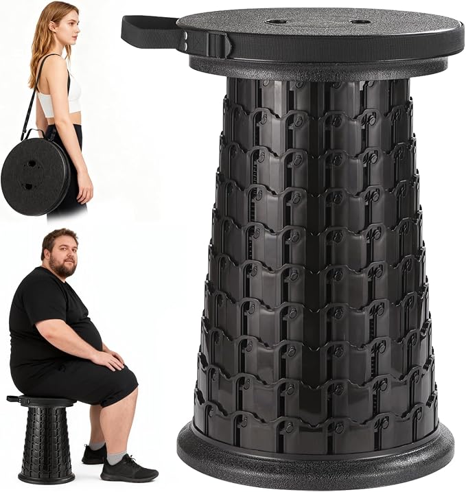 Spisces 2026 Heavy Duty XXL Collapsible Stool | 1000lbs Capacity, 20-in Taller & 13-in Wider Foldable Retractable Telescoping Stool for Adults, Oversized Camping, Fishing, Concert, Event, Stadium