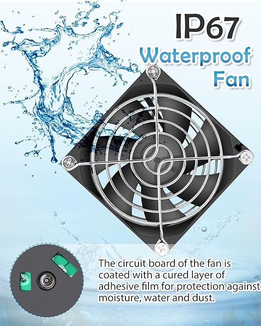 GDSTIME Waterproof Fan 80mm x 25mm IP67 Rating 24V Small Dual Ball Bearing Brushless DC Case Fans 2 Pin for RV Fridge Cooling Mini Greenhouse Ventilation, 2-Pack