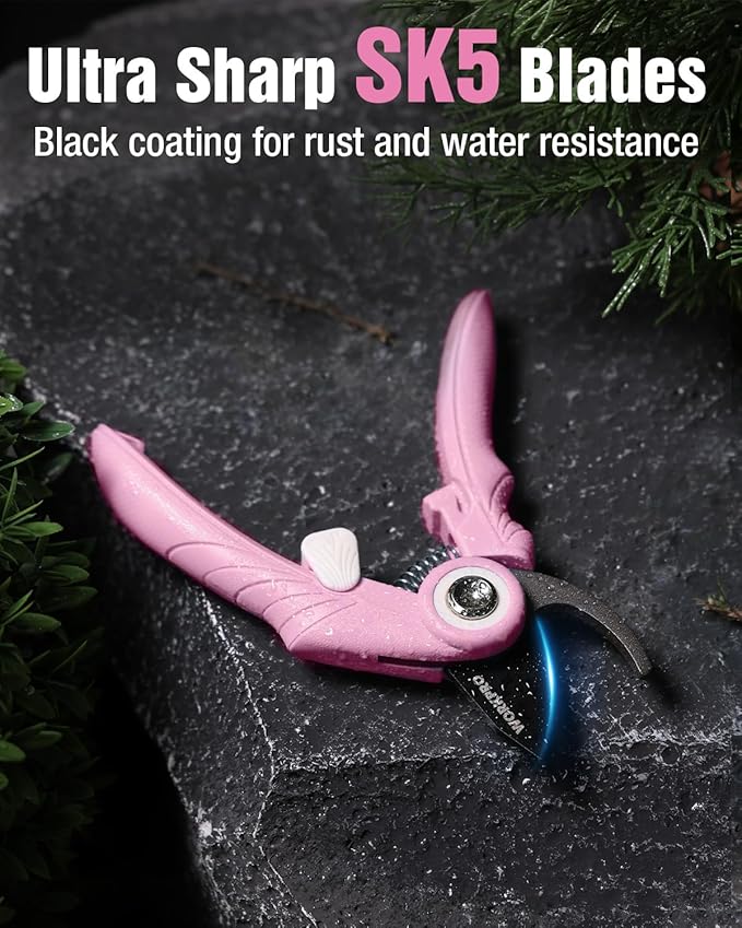 WORKPRO 6.9" Bypass Pruning Shears, Garden Shears with Sharp SK5 Steel Blade, Handheld Garden Floral Clippers Gardening Scissors for Rose, Plants, Flowers, Gardening Gifts for Women & Men-Pink Ribbon