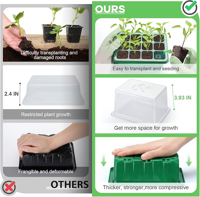 Lunies 6 Packs Seed Starter Tray with Grow Light, Indoor Greenhouse Seeding Starter Trays for Planting, Base Gardening Plant Germination Kit, Seed Starter Kit with Humidity Domes, (12 Cells per Tray)