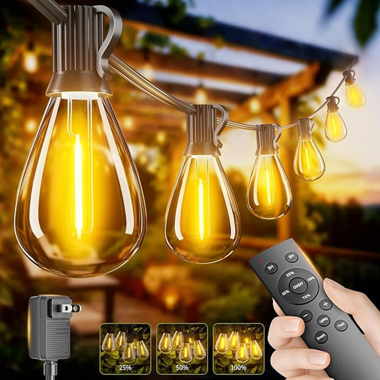 70FT LED Outdoor String Lights with Remote, One Continuous Strand Patio Lights with 24+1 Shatterproof S11 Bulbs, Dimmable 2700K Warm White, Timer & 3 Modes, Low Voltage for Backyard Garden
