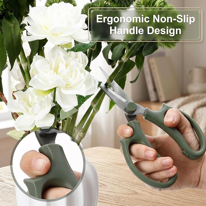 Garden Flower Scissor, Stainless Steel Floral Scissors, Pruning Shears for Garden Floral Pruning Branches Leaves, Gardening Tool, Green