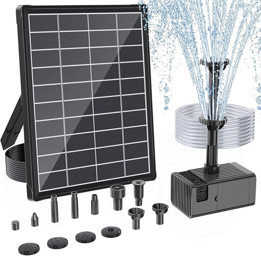 Antfraer Solar Fountain Pump 7W, Solar Water fountain for Bird Bath with Dry-Run Protection, Double-Layer Nozzles & 5Ft PVC Tubing for Bird Bath Small Pond Waterfall DIY Features
