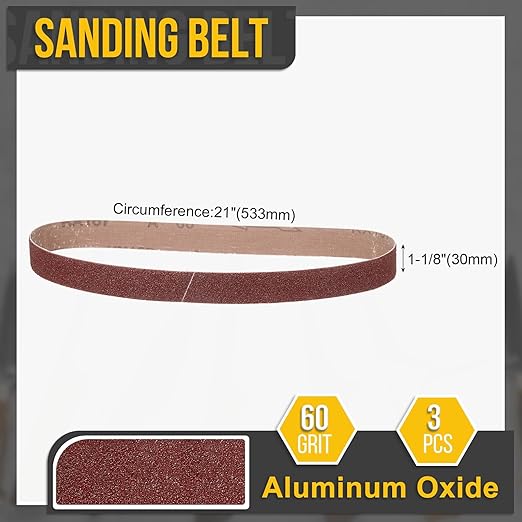 1-1/8 x 21 Inch Sanding Belt, 3 Pcs 60 Grit Knife Sharpener Belts Work Sharpening for Belt Sander Knife Carving Tool Metal Working