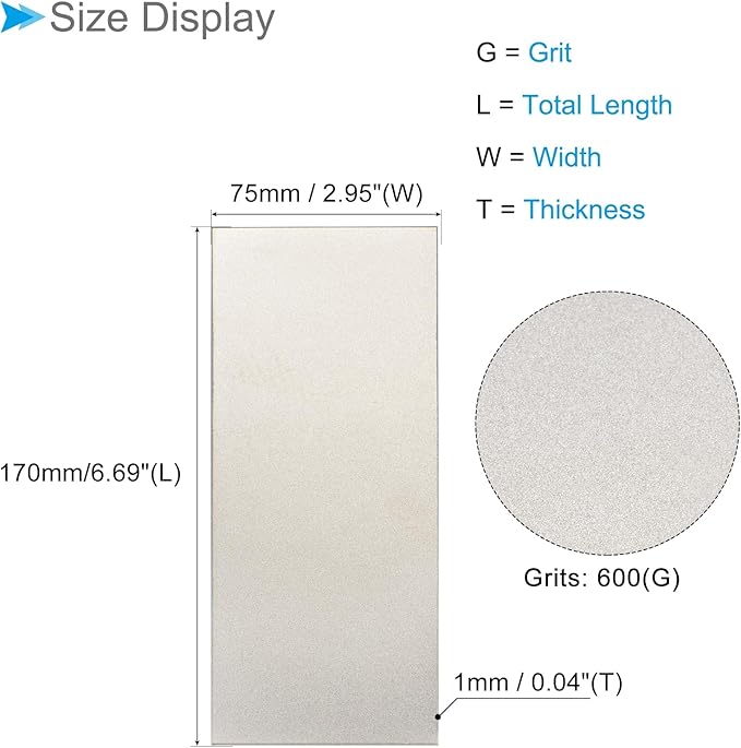 Diamond Whetstone Sharpening Stone, 600 Grit 6.69" x 2.95" Total Size, Sharpener Abrasive Tool - (Applications: for Metal Grinding)