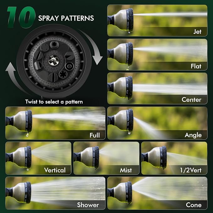 RESTMO Heavy Duty Watering Wand, Metal Garden Hose Wand with 180° Swivel Ratcheting Head, 18-Inch Hose Nozzle Sprayer with 10 Spray Patterns & Thumb Flow Control, Ideal for Hanging Baskets and Shrubs