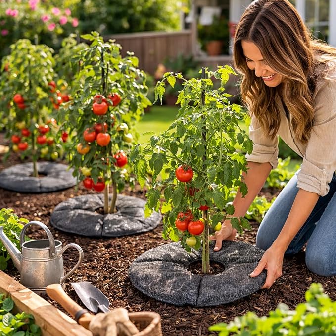 SteadySpring(R) Smart 30+Day Watering Mat Auto Refills with Rain for Tomato Plants, Peppers, Veggies, Perennials, Annuals in 1-2 Gallon Containers or with a 7 in to 10 in Root Ball (4)