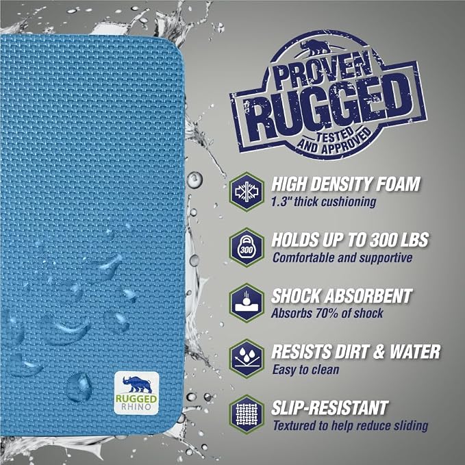 RUGGED RHINO Heavy Duty Patent Pending Kneeling Pad, Shock Absorbent Thick Knee Pads, Holds Up to 300 lbs, Protect Knees from Hard Concrete Surfaces, For Mechanics, Yard Gardening, Gym, Bright Blue
