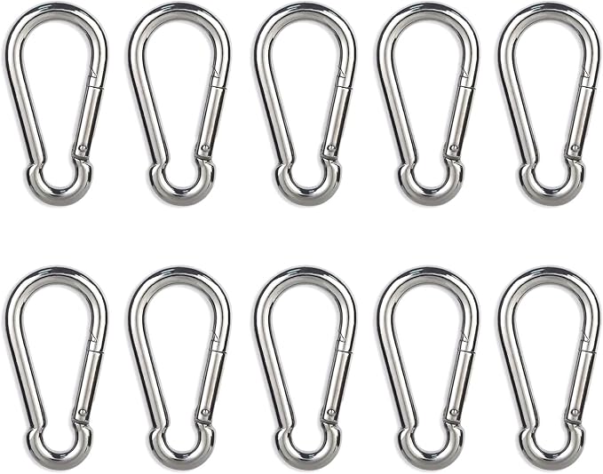 Carabiner Clip, 10PCS 2.36 Inch Stainless Steel Keychain Carabiner. Small Carabiner Clips, Spring Snap Hook, Locking Carabiners Clips for Plant Hanging, Outdoor Camping. 270 lbs.