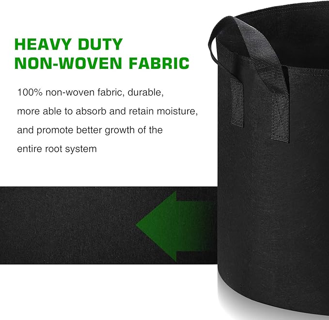 12-Pack 5 Gallon Grow Bags Heavy Duty Thickened Nonwoven Fabric Pots with Durable Handles