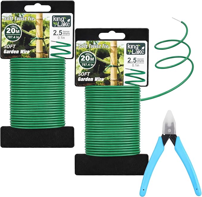 KINGLAKE Green Garden Wire with Pliers - 132 Feet 2.5mm Garden Ties Soft Plant Twist Ties Plant Wire for Climbing Plants Tomatoes Support Vines Vegetables Flowers Indoor & Outdoor Gardening Training