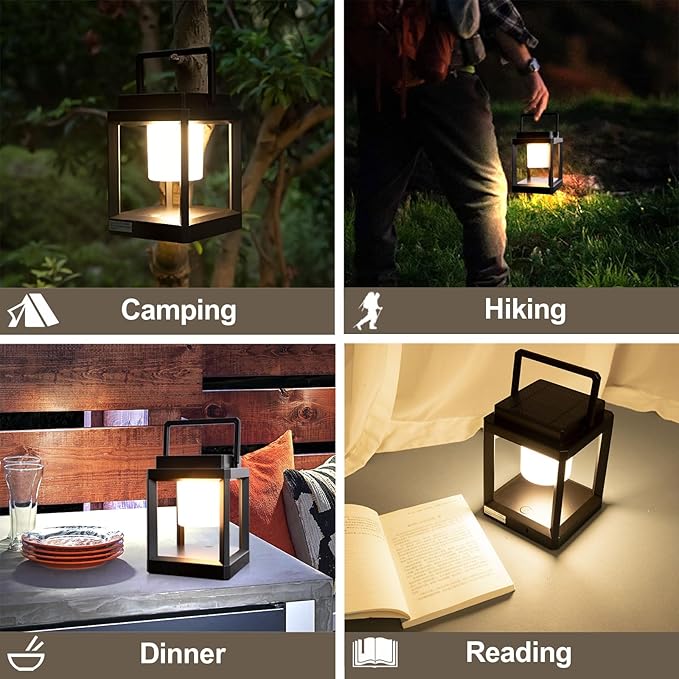 Solar Outdoor Table Lamp, Rechargeable Cordless Patio Light – Touch Control Portable LED Lantern, 3 Brightness Levels, 4800mAh, 50H Battery Life, Waterproof for Camping, Backyard, RV