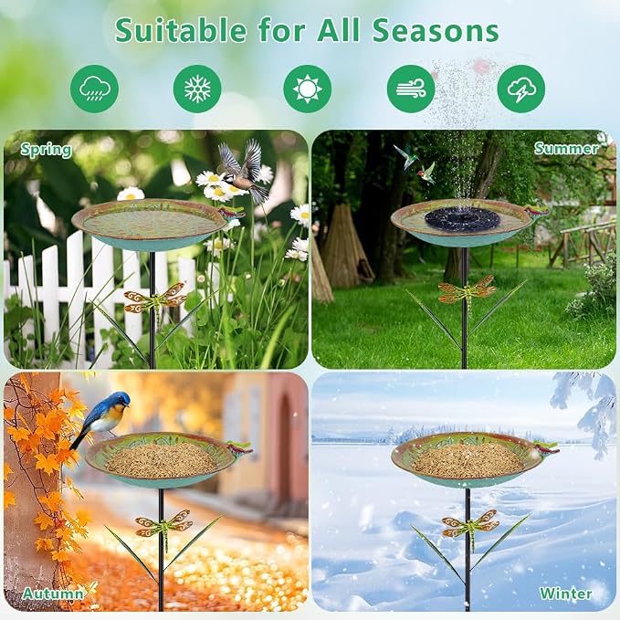 VEWOGARDEN 38" Tall Metal Bird Bath for Outside, Outdoor Bird Bath Feeder with Stable Stake for Garden, Yard, Patio Decor, Blue-Green
