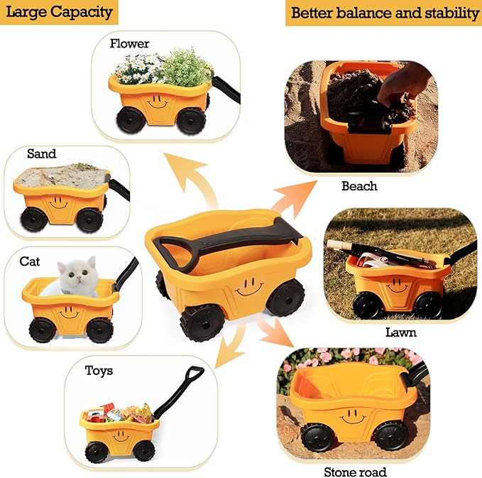 Toddlers Rake & Shovel Set with Wheelbarrow, Kids Yard Tools for Digging, Gardening, Beach, Sandbox, Lawn, Camping, Summer Outdoor Garden Toys Gifts for Children Age 3-6 Years Old