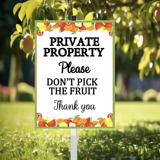 Do Not Pick fruit yard Sign With Stake,Protecting Fruits Yard Sign,Garden Sign With Stake Garden Farm Decor Fence Yard Outdoor For Private property(8x12in)