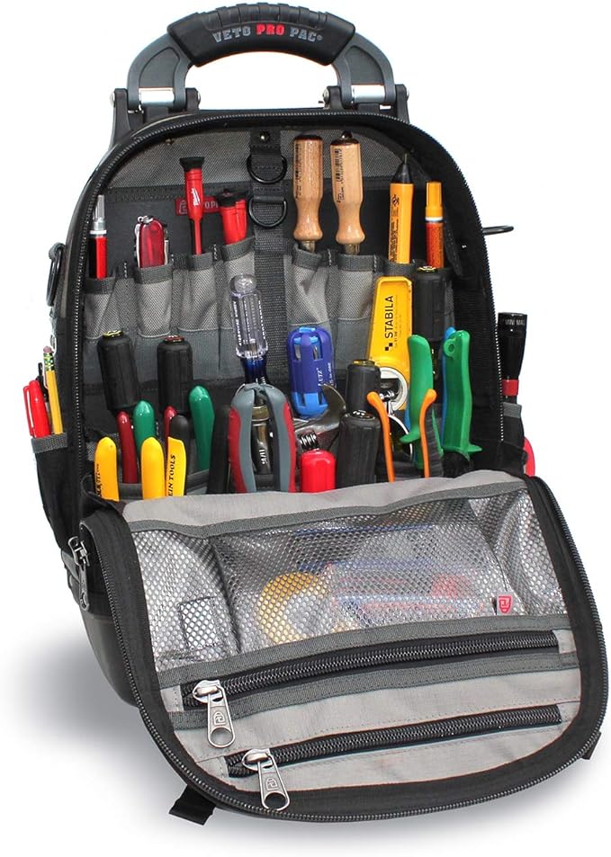 Veto Pro Pac Tech Pac Tool Backpack – Heavy-Duty Weatherproof Tool Bag with 46 Pockets, Waterproof Molded Base & Ergonomic Padded Straps & EVA Back Padding for Technicians and Contractors