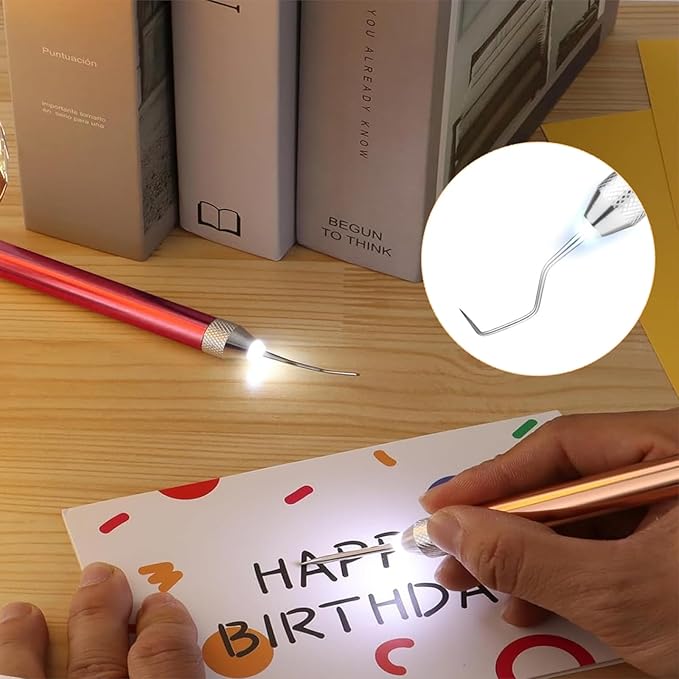 3PCS LED Weeding Tools for Vinyl with Light with Pin and Hook Lighted Pin Pen Weeding Tool for Removing Iron on Tiny Vinyl Paper Silhouette Cutting Machines Supply (Blue/Red/Rose Gold)