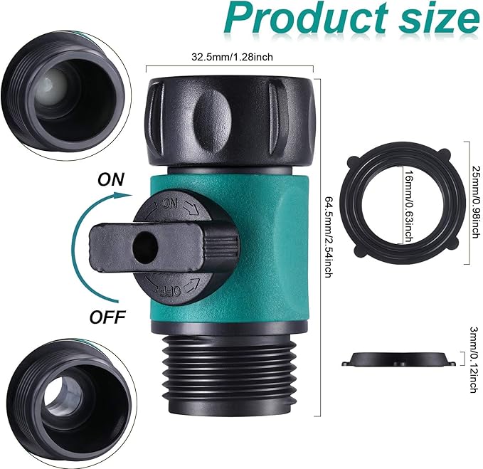 Hotop 12 Pcs Garden Hose Shut Off Valve Plastic Connect Water Hose Turn Off Valve with Anti Leak Standard 3/4 Inch Thread and Rubber Gaskets (Green)