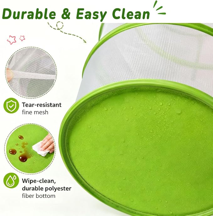 Butterfly Habitat Mesh Cage，12" x 14" Pop-up Breathable Insect Bug Net Butterflies Cage Tall (Green)