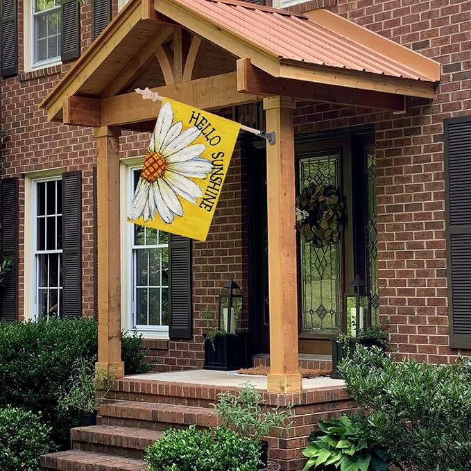 CROWNED BEAUTY Summer House Flag Daisy Double Sided 28x40 Inches Large Burlap Seasonal Welcome Yard Porch Decoration for Outside (Yellow)