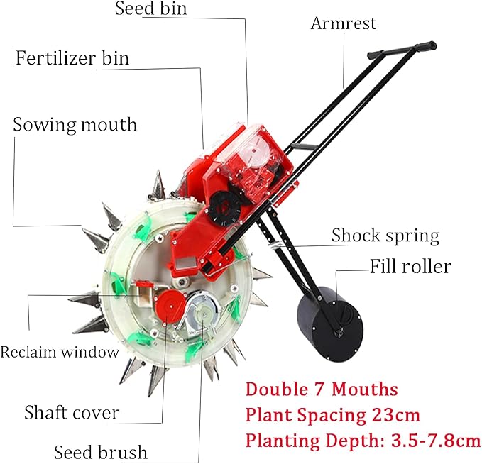 Seed Sower & Fertilizer Applicator, 7 Mouths Garden Push Seeder Planter, Portable Hand Push Seeder, Simultaneous Sowing and Fertilization, for Planting Corn Cotton Soybean Peanut